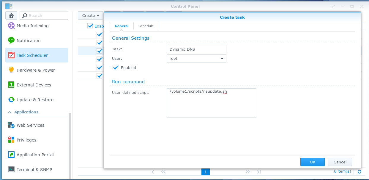 Create a new User-defined script in the Synology web interface